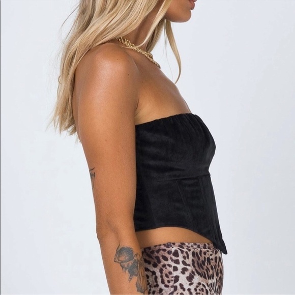 Princess Polly Emilia Velvet Bustier Womens Strapless Cropped Top Black Size 12 - Picture 3 of 10